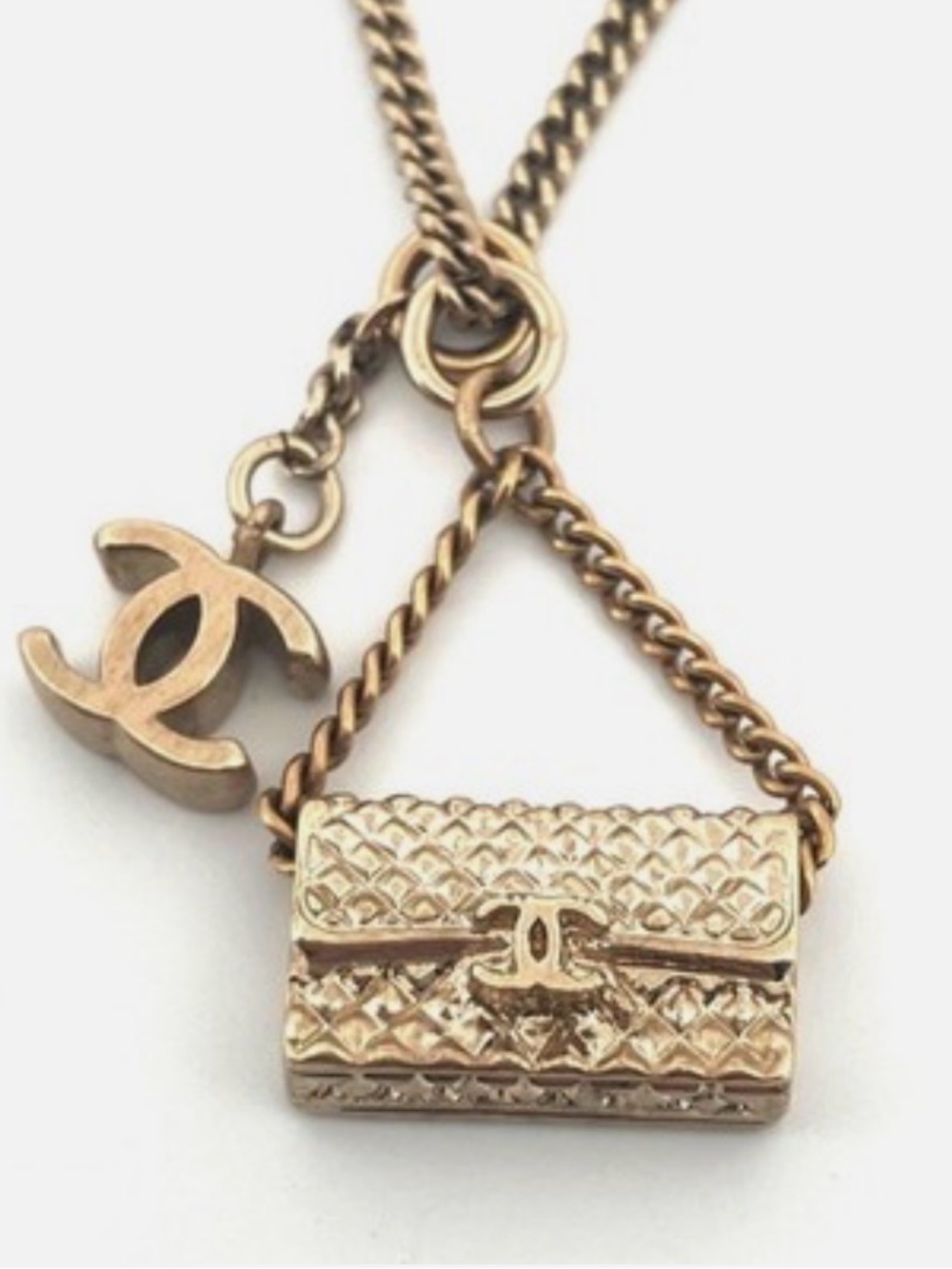 Chanel Gold Quilted Classic Flap Bag Pendant Necklace